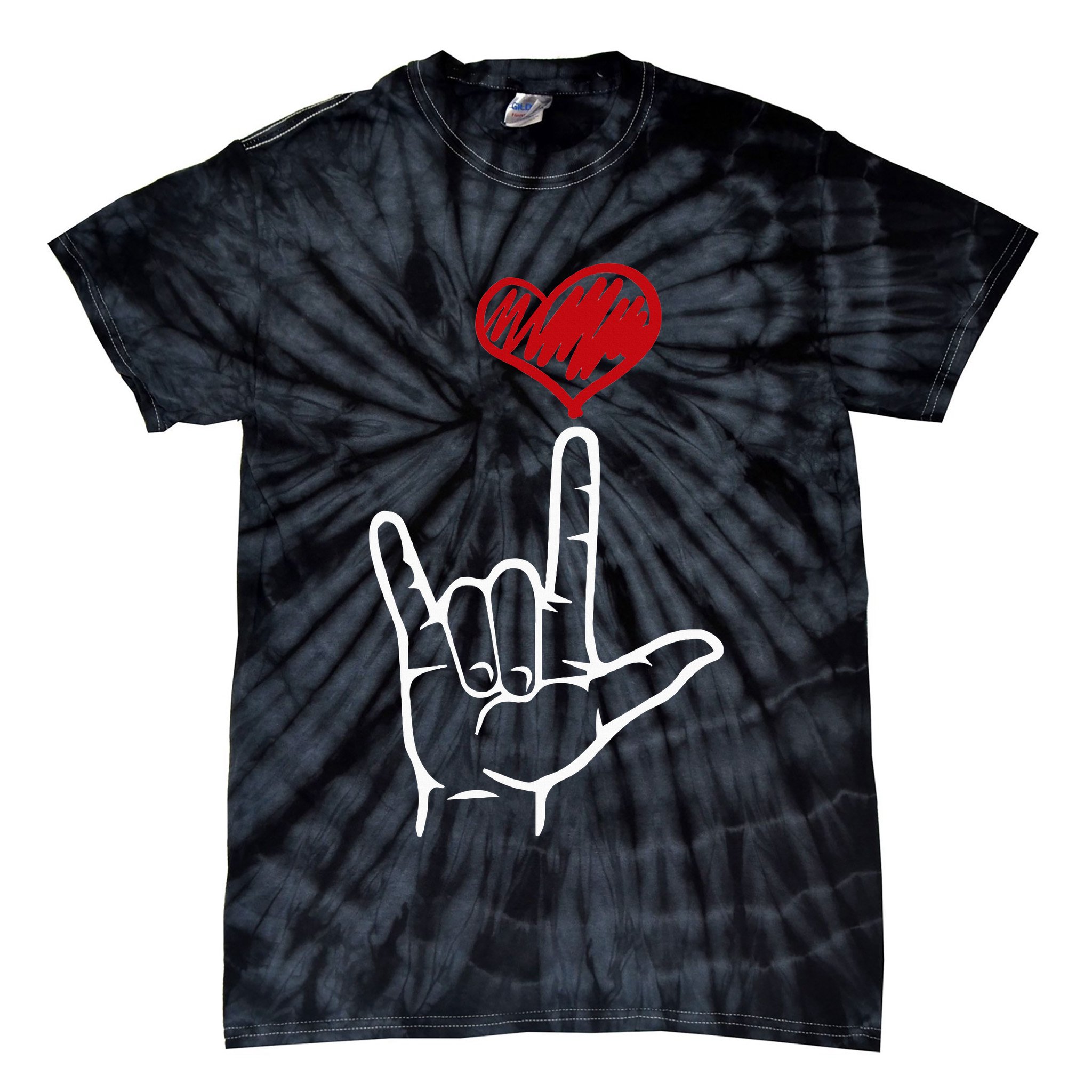 ASL I Love You Hand Heart American Sign Language Tie-Dye T-Shirt