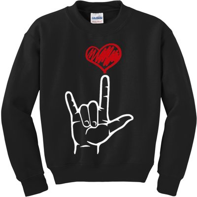 ASL I Love You Hand Heart American Sign Language Kids Sweatshirt