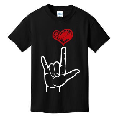 ASL I Love You Hand Heart American Sign Language Kids T-Shirt