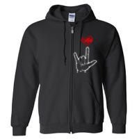 ASL I Love You Hand Heart American Sign Language Full Zip Hoodie