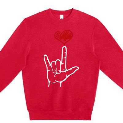 ASL I Love You Hand Heart American Sign Language Premium Crewneck Sweatshirt