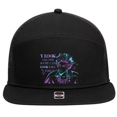 Astarion I Look Like This So He Can Look Like This Astarion BaldurS Gate 3 7 Panel Mesh Trucker Snapback Hat