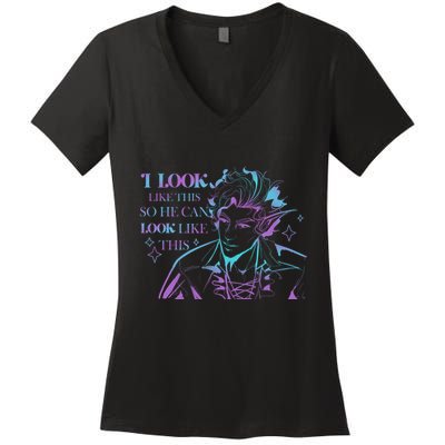 Astarion I Look Like This So He Can Look Like This Astarion BaldurS Gate 3 Women's V-Neck T-Shirt