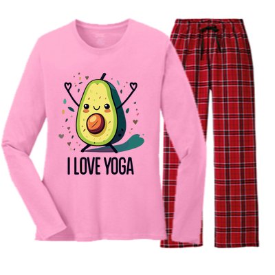 Avocado I Love Yoga Women's Long Sleeve Flannel Pajama Set 