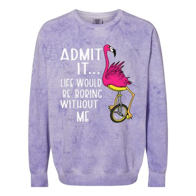 Admit It Life Would Be Boring Without Me Funny Bike Flamingo Colorblast Crewneck Sweatshirt