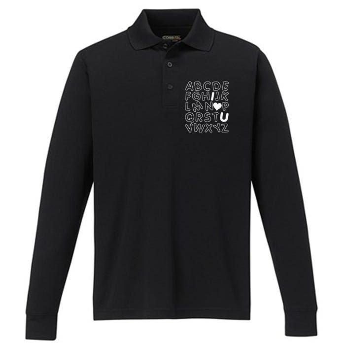 ABC I Love You Alphabet Teachers Day Valentines Day Heart Performance Long Sleeve Polo