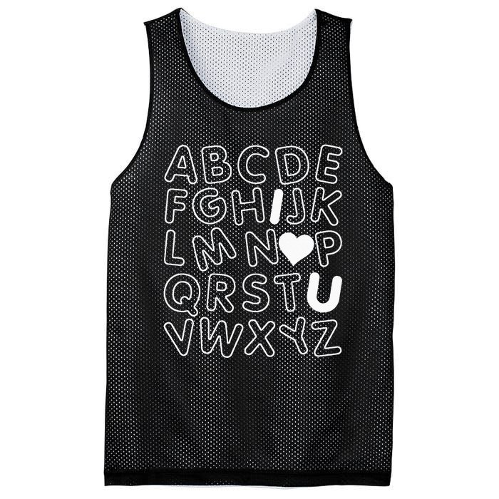 ABC I Love You Alphabet Teachers Day Valentines Day Heart Mesh Reversible Basketball Jersey Tank