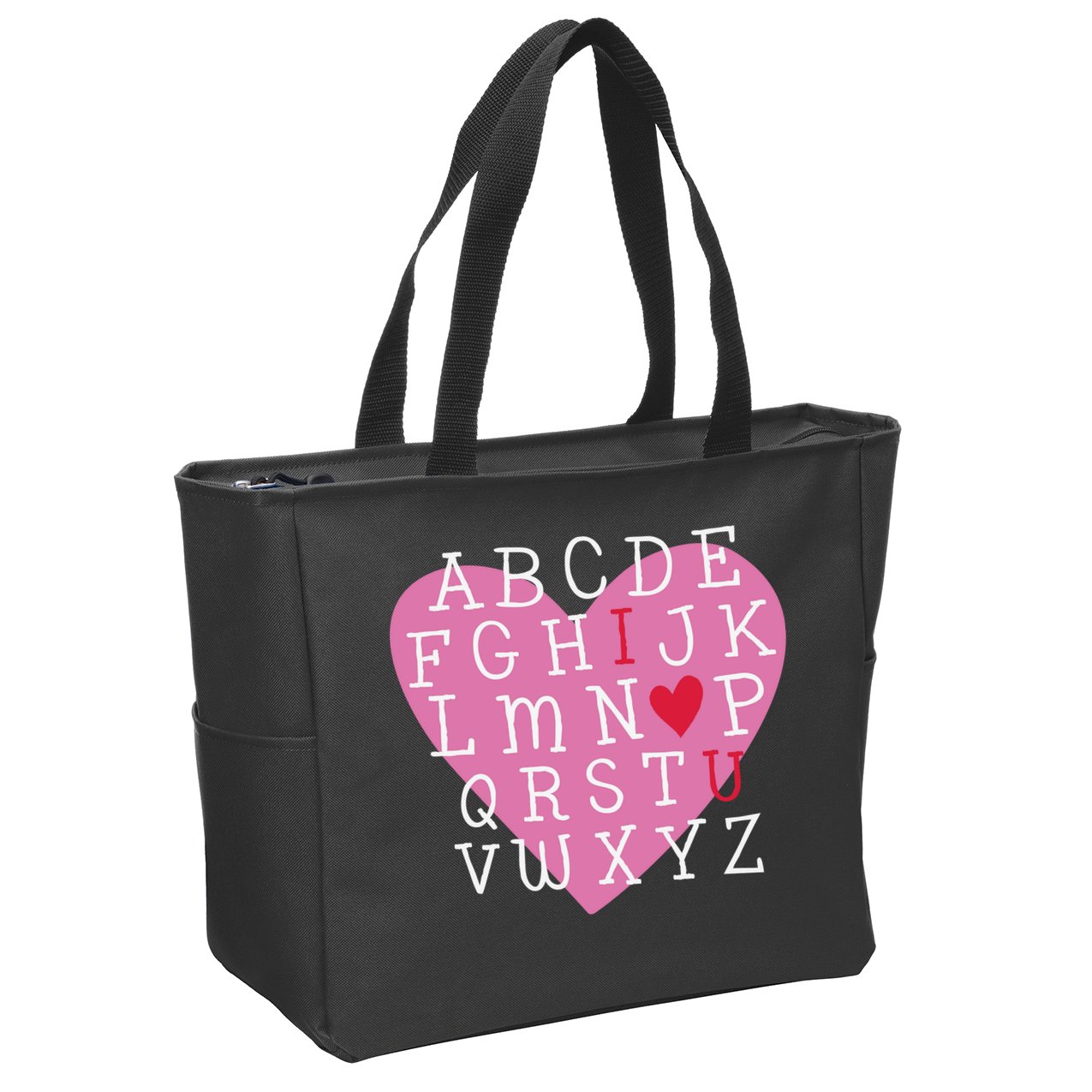 ABC I Love You Valentines Day Heart Gift Zip Tote Bag
