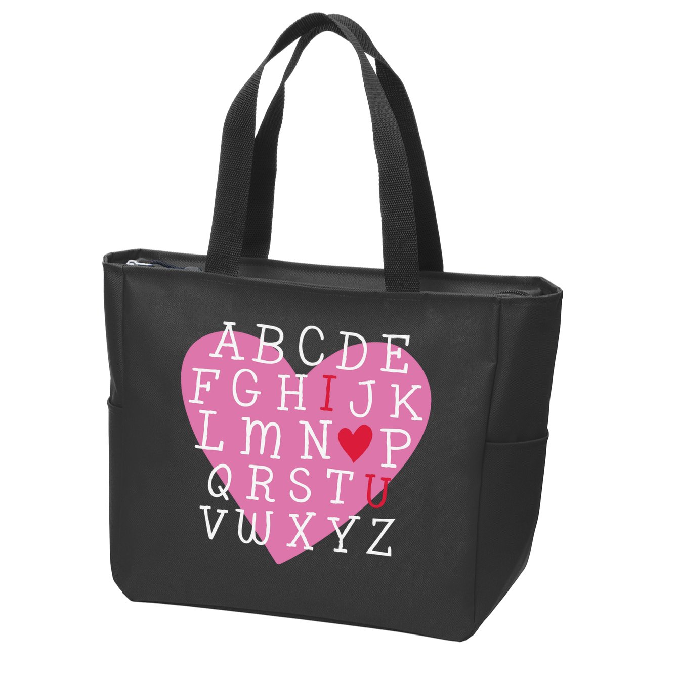 ABC I Love You Valentines Day Heart Gift Zip Tote Bag