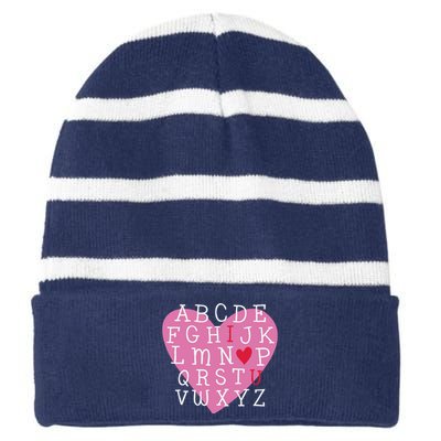 ABC I Love You Valentines Day Heart Gift Striped Beanie with Solid Band