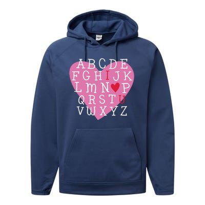 ABC I Love You Valentines Day Heart Gift Performance Fleece Hoodie