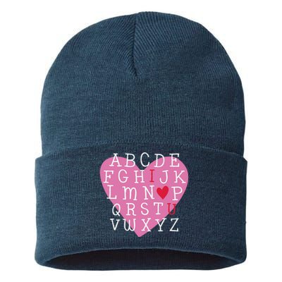 ABC I Love You Valentines Day Heart Gift Sustainable Knit Beanie