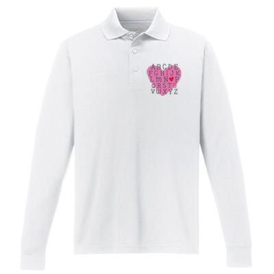 ABC I Love You Valentines Day Heart Gift Performance Long Sleeve Polo