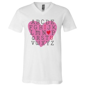 ABC I Love You Valentines Day Heart Gift V-Neck T-Shirt