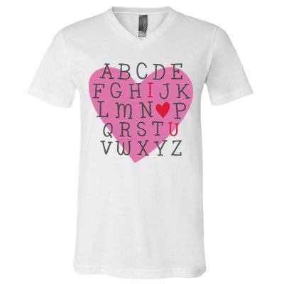 ABC I Love You Valentines Day Heart Gift V-Neck T-Shirt