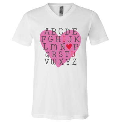 ABC I Love You Valentines Day Heart Gift V-Neck T-Shirt