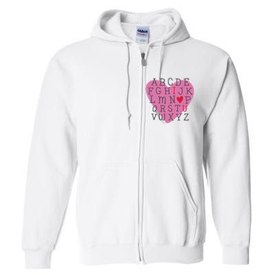 ABC I Love You Valentines Day Heart Gift Full Zip Hoodie