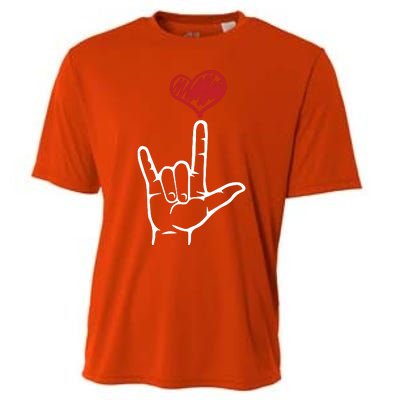 ASL I Love You Hand Heart American Sign Language Cooling Performance Crew T-Shirt