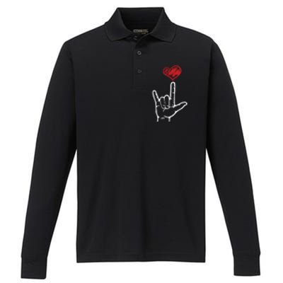 ASL I Love You Hand Heart American Sign Language Performance Long Sleeve Polo