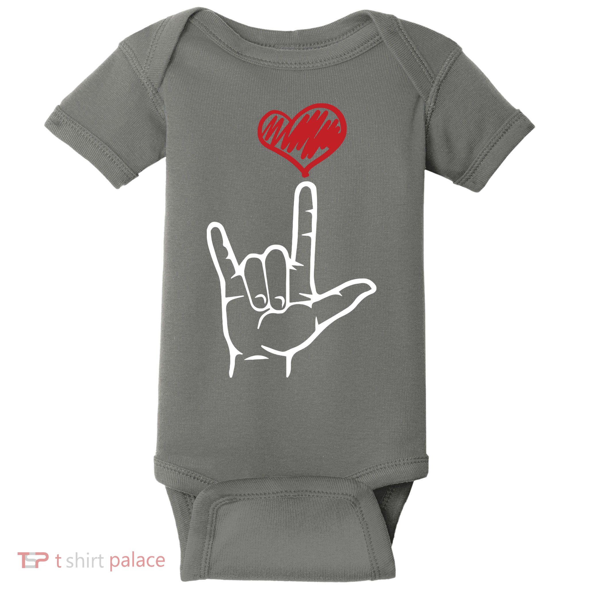 ASL I Love You Hand Heart American Sign Language Baby Bodysuit