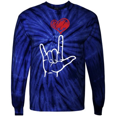 ASL I Love You Hand Heart American Sign Language Tie-Dye Long Sleeve Shirt