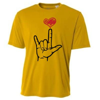 ASL I Love You Hand Heart Sign Language Cooling Performance Crew T-Shirt