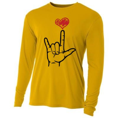 ASL I Love You Hand Heart Sign Language Cooling Performance Long Sleeve Crew