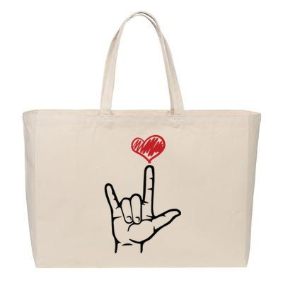 ASL I Love You Hand Heart Sign Language Cotton Canvas Jumbo Tote