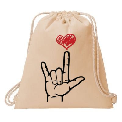 ASL I Love You Hand Heart Sign Language Drawstring Bag