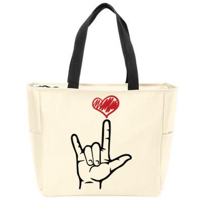 ASL I Love You Hand Heart Sign Language Zip Tote Bag