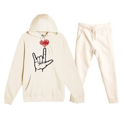 ASL I Love You Hand Heart Sign Language Premium Hooded Sweatsuit Set