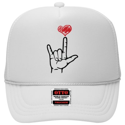 ASL I Love You Hand Heart Sign Language Trucker Hat