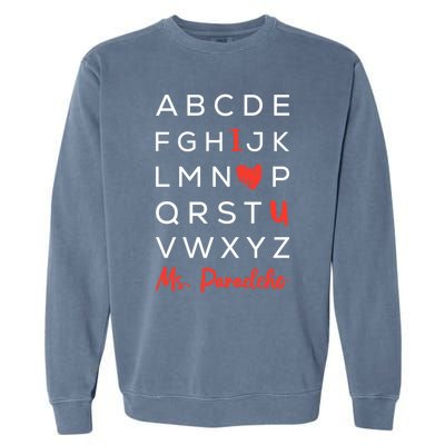 Abc I Love U Valentines Day Funny Aphabet Teacher Student Cool Gift Garment-Dyed Sweatshirt