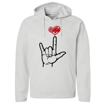 Asl I Love You Hand Heart Sign Language Gift Performance Fleece Hoodie