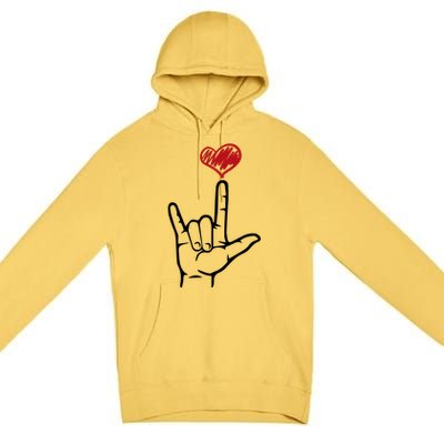 Asl I Love You Hand Heart Sign Language Gift Premium Pullover Hoodie