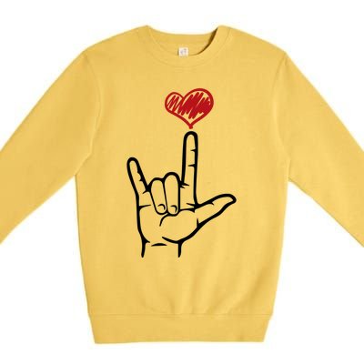 Asl I Love You Hand Heart Sign Language Gift Premium Crewneck Sweatshirt