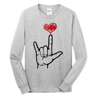 Asl I Love You Hand Heart Sign Language Gift Tall Long Sleeve T-Shirt