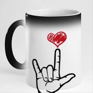 Asl I Love You Hand Heart Sign Language Gift 11oz Black Color Changing Mug