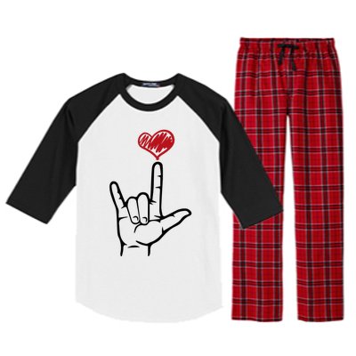 Asl I Love You Hand Heart Sign Language Gift Raglan Sleeve Pajama Set