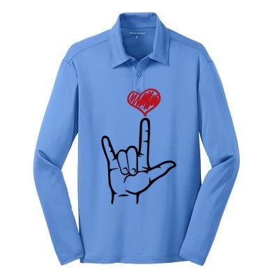 Asl I Love You Hand Heart Sign Language Gift Silk Touch Performance Long Sleeve Polo