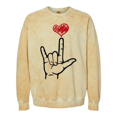 Asl I Love You Hand Heart Sign Language Gift Colorblast Crewneck Sweatshirt