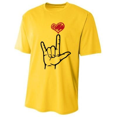 Asl I Love You Hand Heart Sign Language Gift Performance Sprint T-Shirt