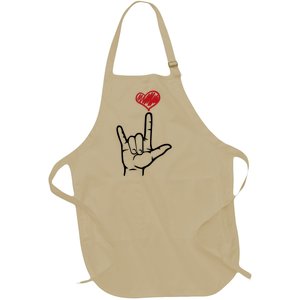 Asl I Love You Hand Heart Sign Language Gift Full-Length Apron With Pockets