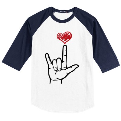 Asl I Love You Hand Heart Sign Language Gift Baseball Sleeve Shirt