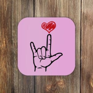 Asl I Love You Hand Heart Sign Language Gift Coaster