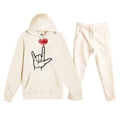 Asl I Love You Hand Heart Sign Language Gift Premium Hooded Sweatsuit Set