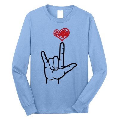 Asl I Love You Hand Heart Sign Language Gift Long Sleeve Shirt