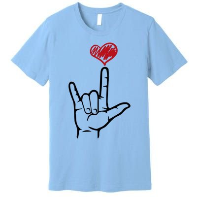 Asl I Love You Hand Heart Sign Language Gift Premium T-Shirt