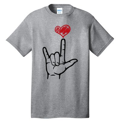 Asl I Love You Hand Heart Sign Language Gift Tall T-Shirt