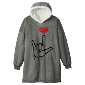 Asl I Love You Hand Heart Sign Language Gift Hooded Wearable Blanket